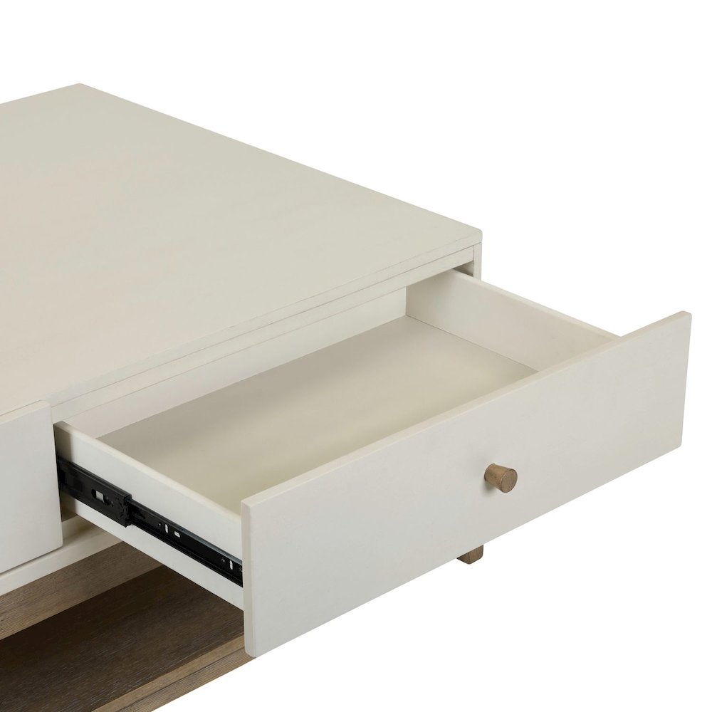 Berkley Rectangular Drawer Cocktail Table - Linen & Khaki Wood Accents