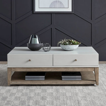 Berkley Rectangular Drawer Cocktail Table - Linen & Khaki Wood Accents