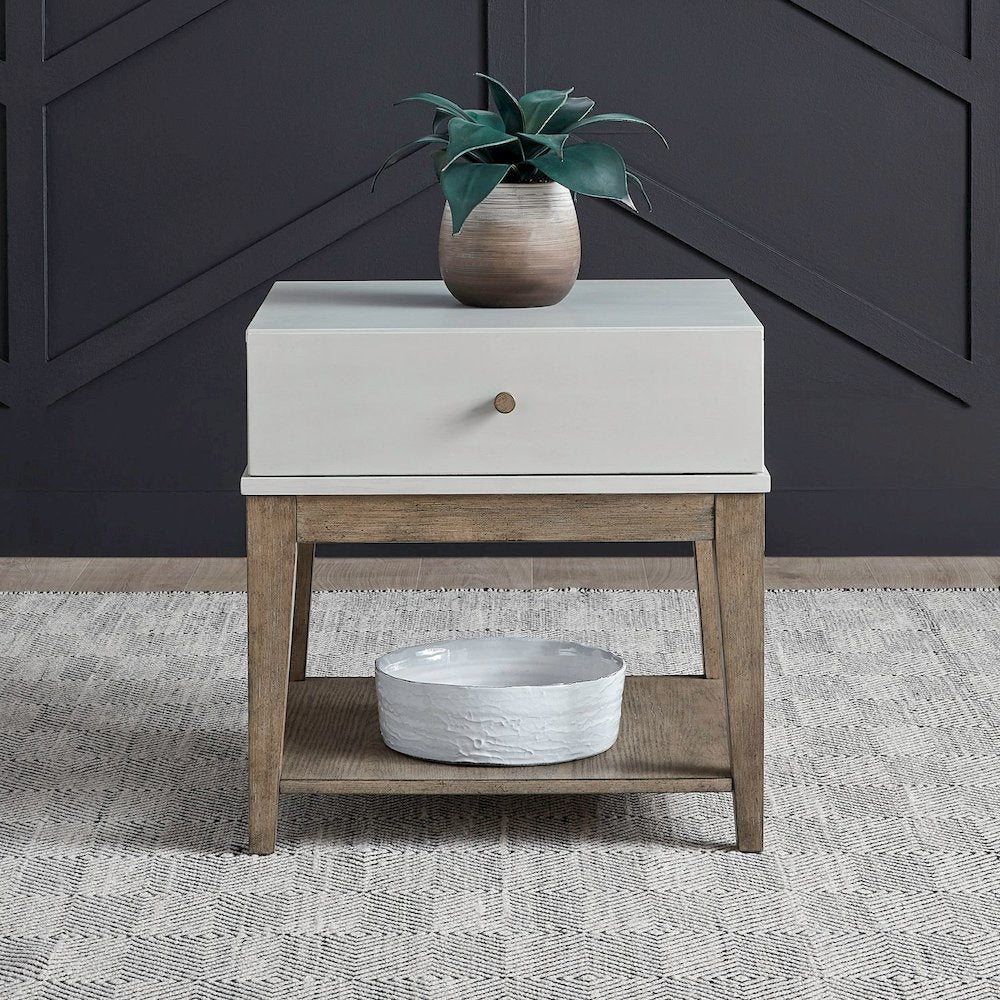 Berkley Square Leg End Table - Linen & Khaki Wood Accents