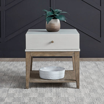 Berkley Square Leg End Table - Linen & Khaki Wood Accents