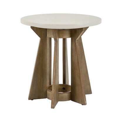 Berkley Round Pedestal End Table - Linen & Khaki Wood Accents