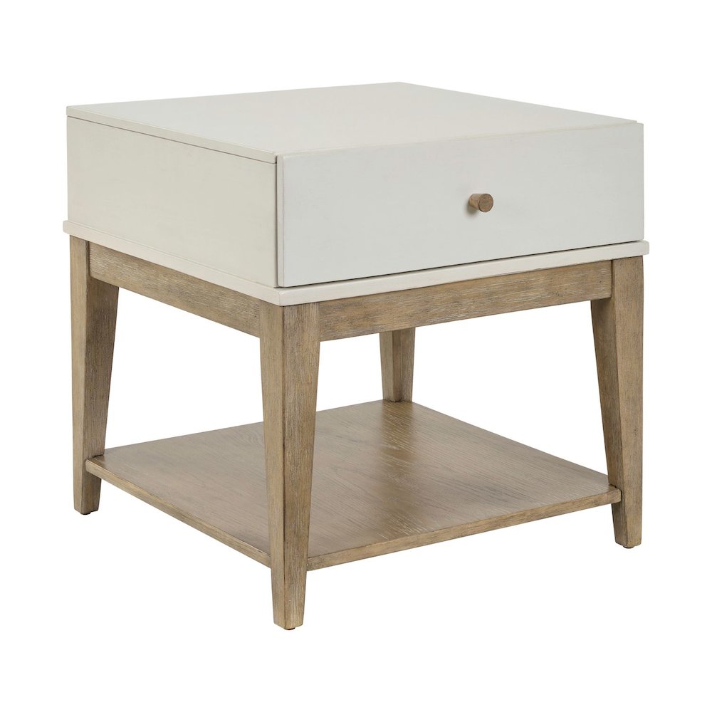 Berkley Square Leg Chairside Table - Linen & Khaki Wood Accents