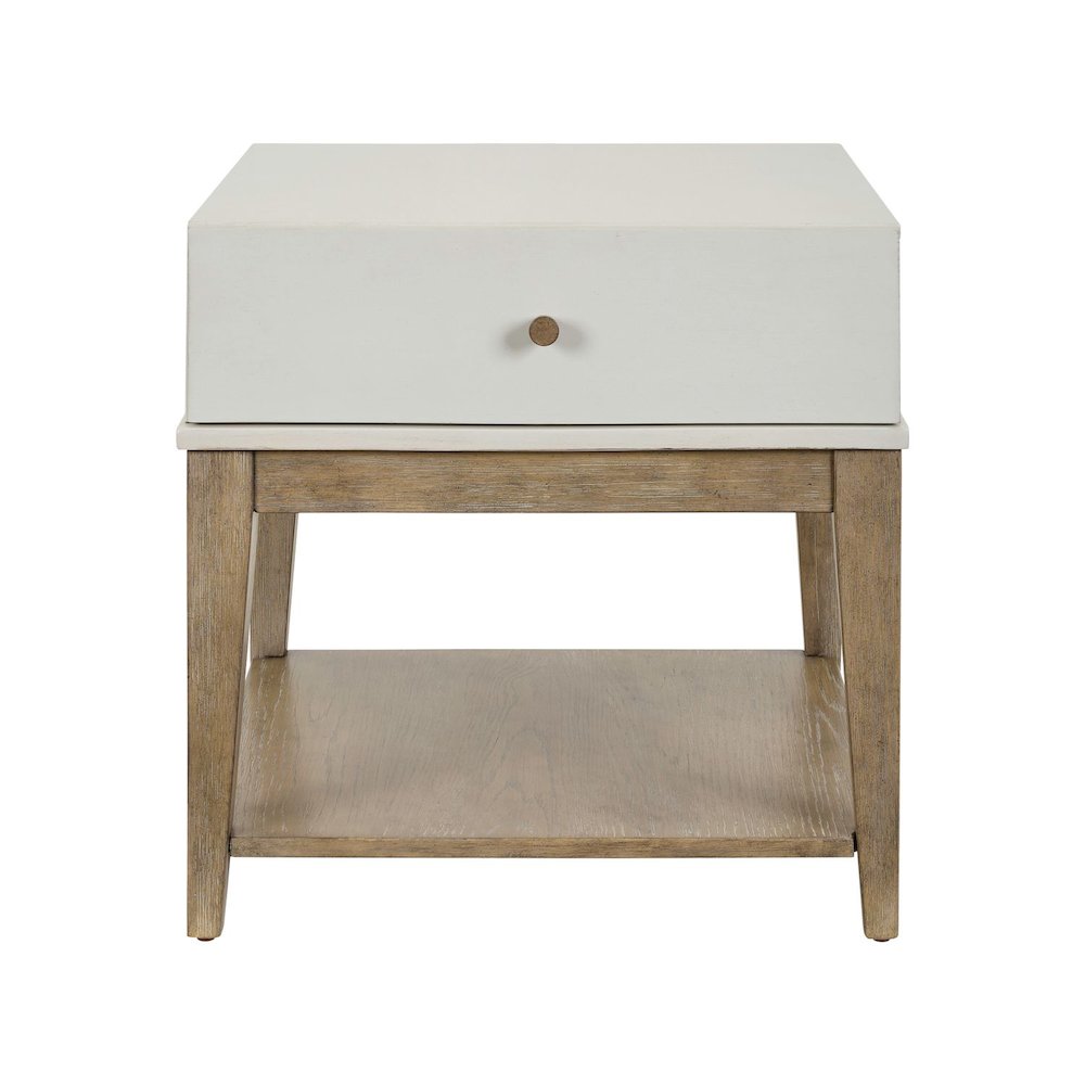 Berkley Square Leg Chairside Table - Linen & Khaki Wood Accents