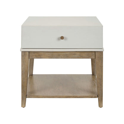 Berkley Square Leg Chairside Table - Linen & Khaki Wood Accents