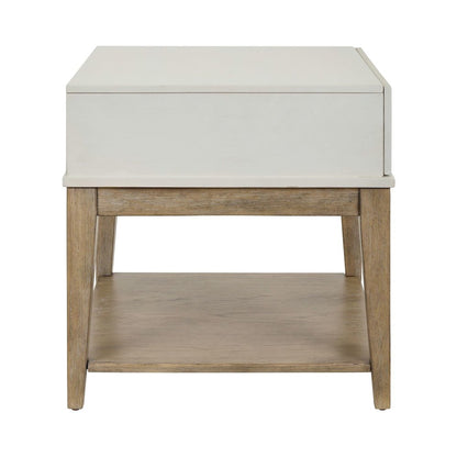 Berkley Square Leg Chairside Table - Linen & Khaki Wood Accents