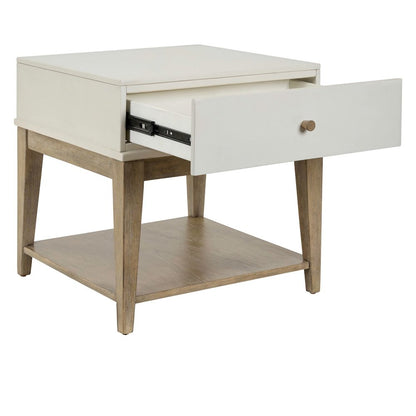 Berkley Square Leg Chairside Table - Linen & Khaki Wood Accents