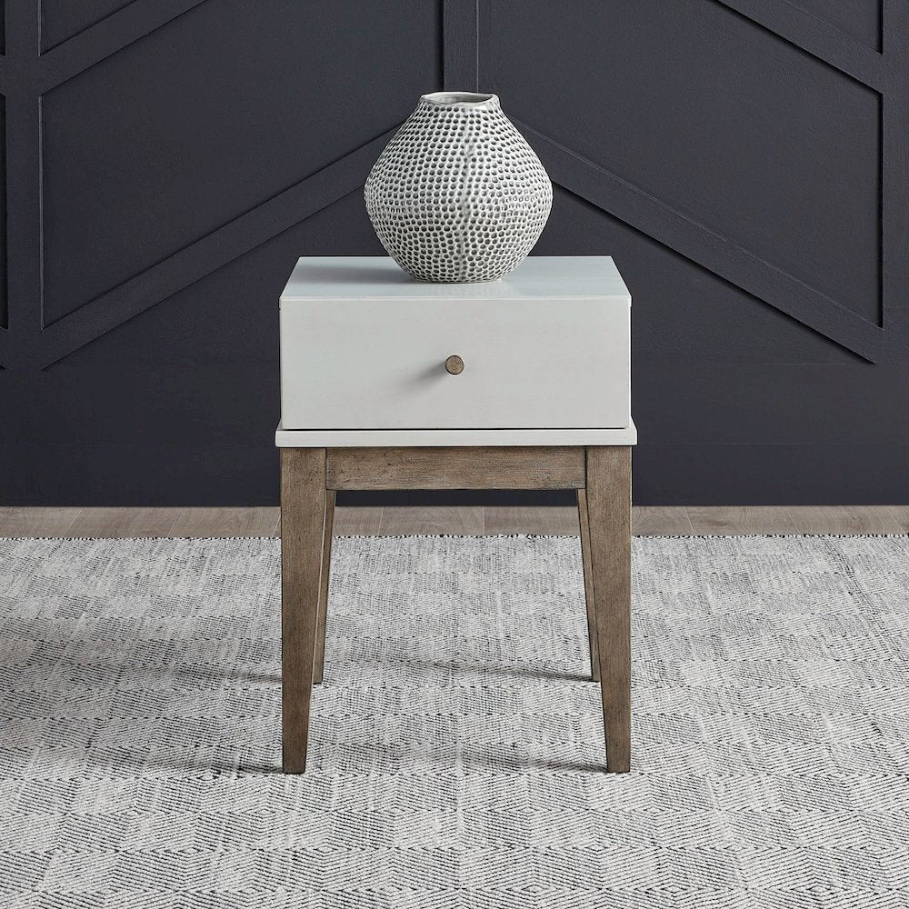 Berkley Square Leg Chairside Table - Linen & Khaki Wood Accents