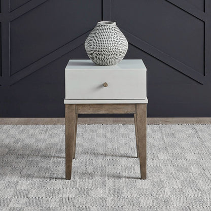 Berkley Square Leg Chairside Table - Linen & Khaki Wood Accents