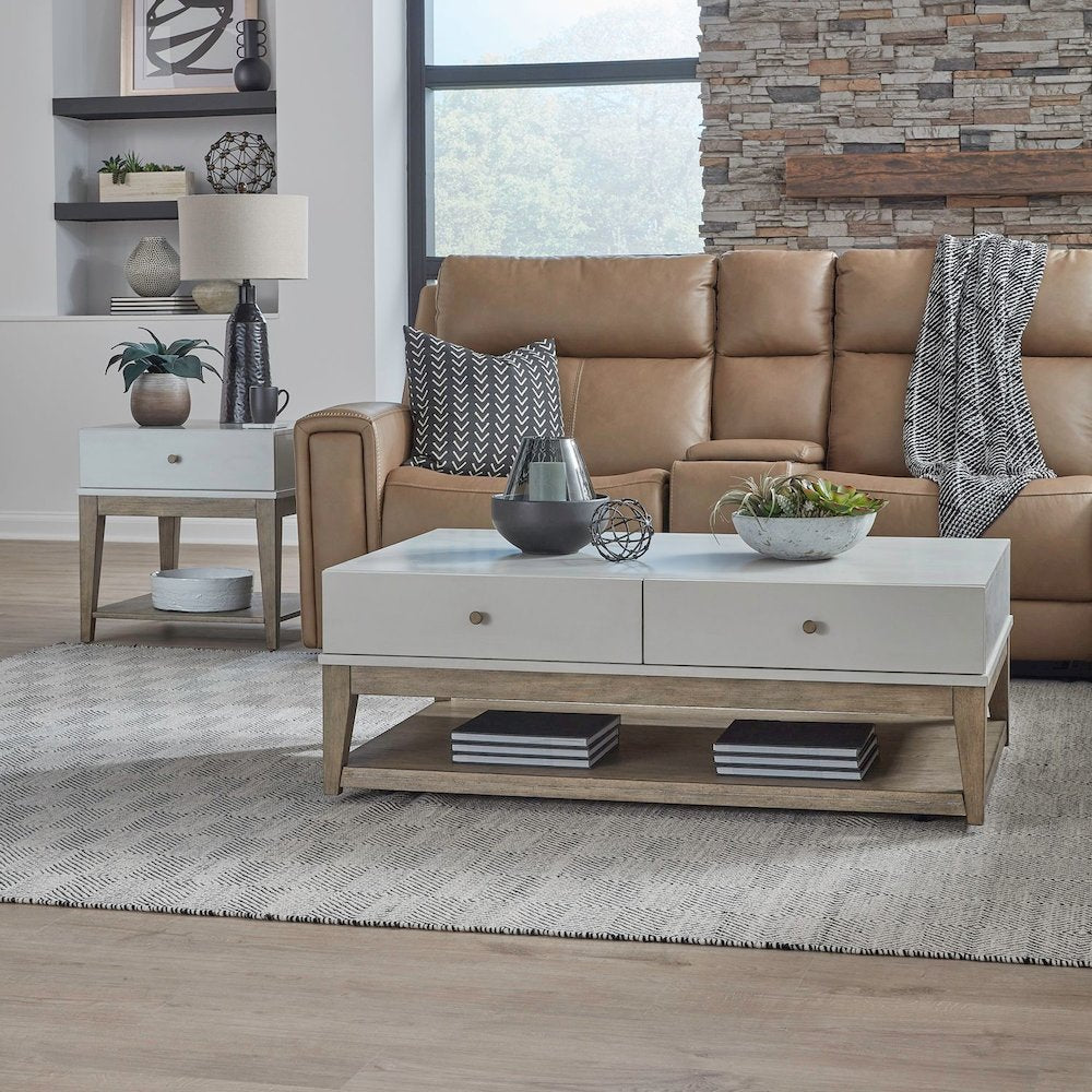 Berkley 3 Piece Table Set - Rectangular Cocktail, 2 End Tables, Linen & Khaki