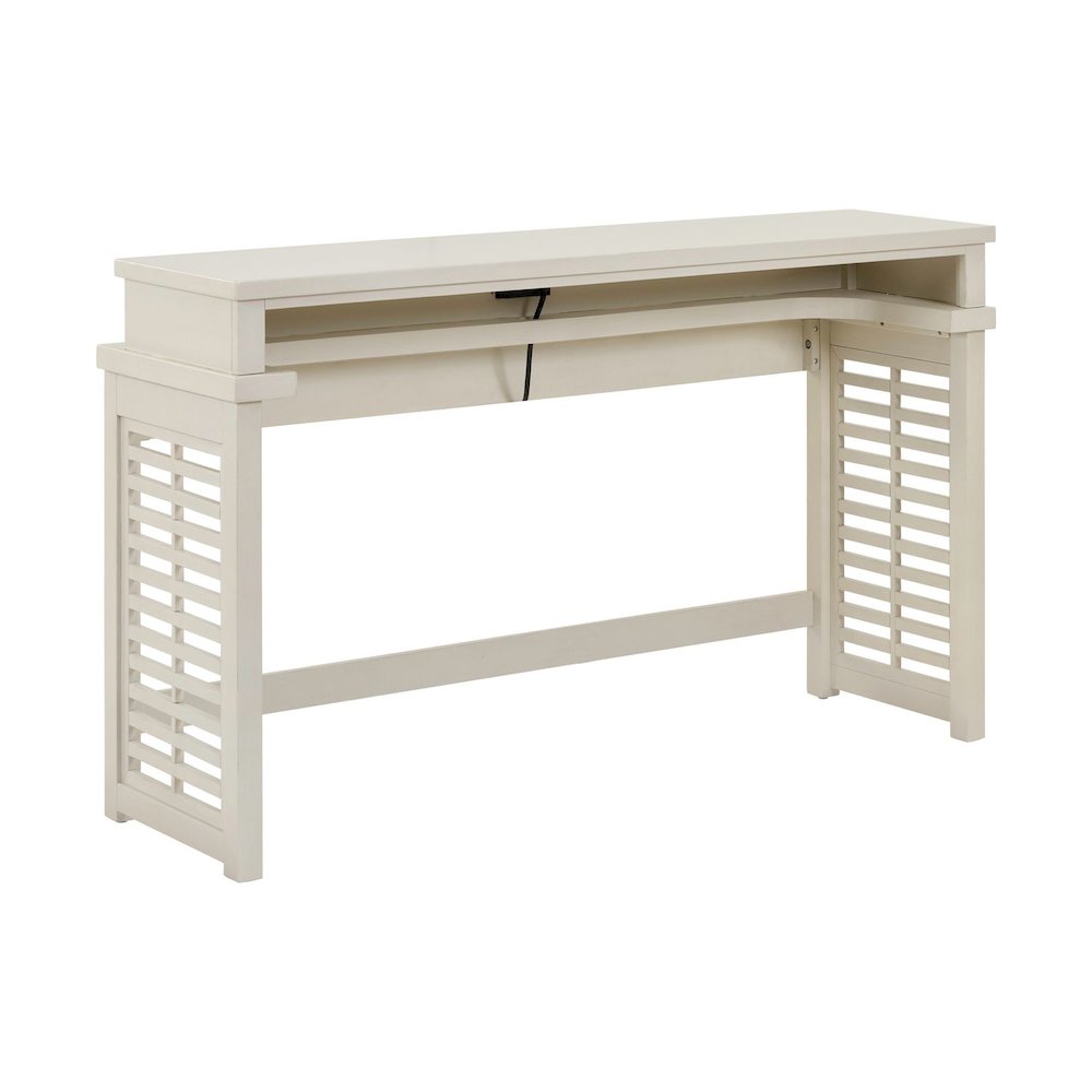 Berkley Sofa Bar Console Table, USB Charging Station - Linen & Khaki Wood