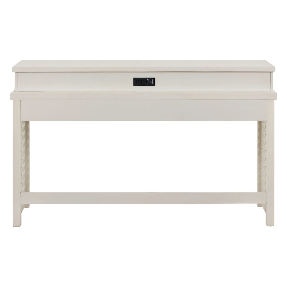 Berkley Sofa Bar Console Table, USB Charging Station - Linen & Khaki Wood