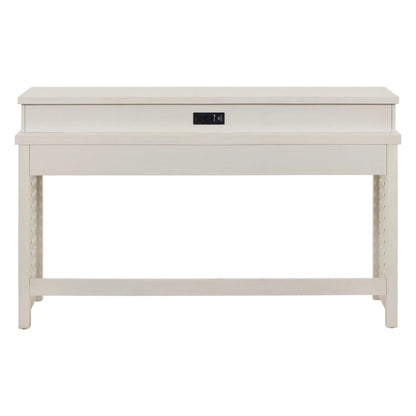 Berkley Sofa Bar Console Table, USB Charging Station - Linen & Khaki Wood