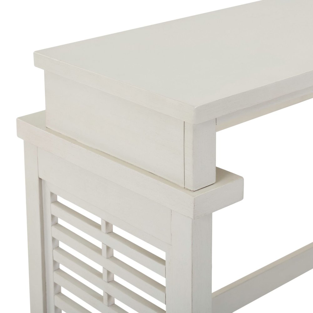 Berkley Sofa Bar Console Table, USB Charging Station - Linen & Khaki Wood