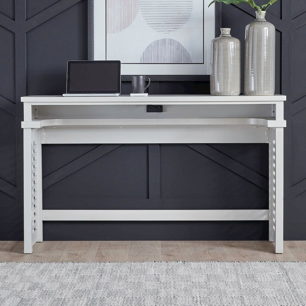 Berkley Sofa Bar Console Table, USB Charging Station - Linen & Khaki Wood