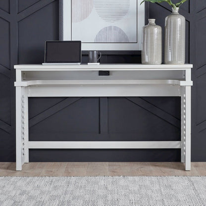 Berkley Sofa Bar Console Table, USB Charging Station - Linen & Khaki Wood