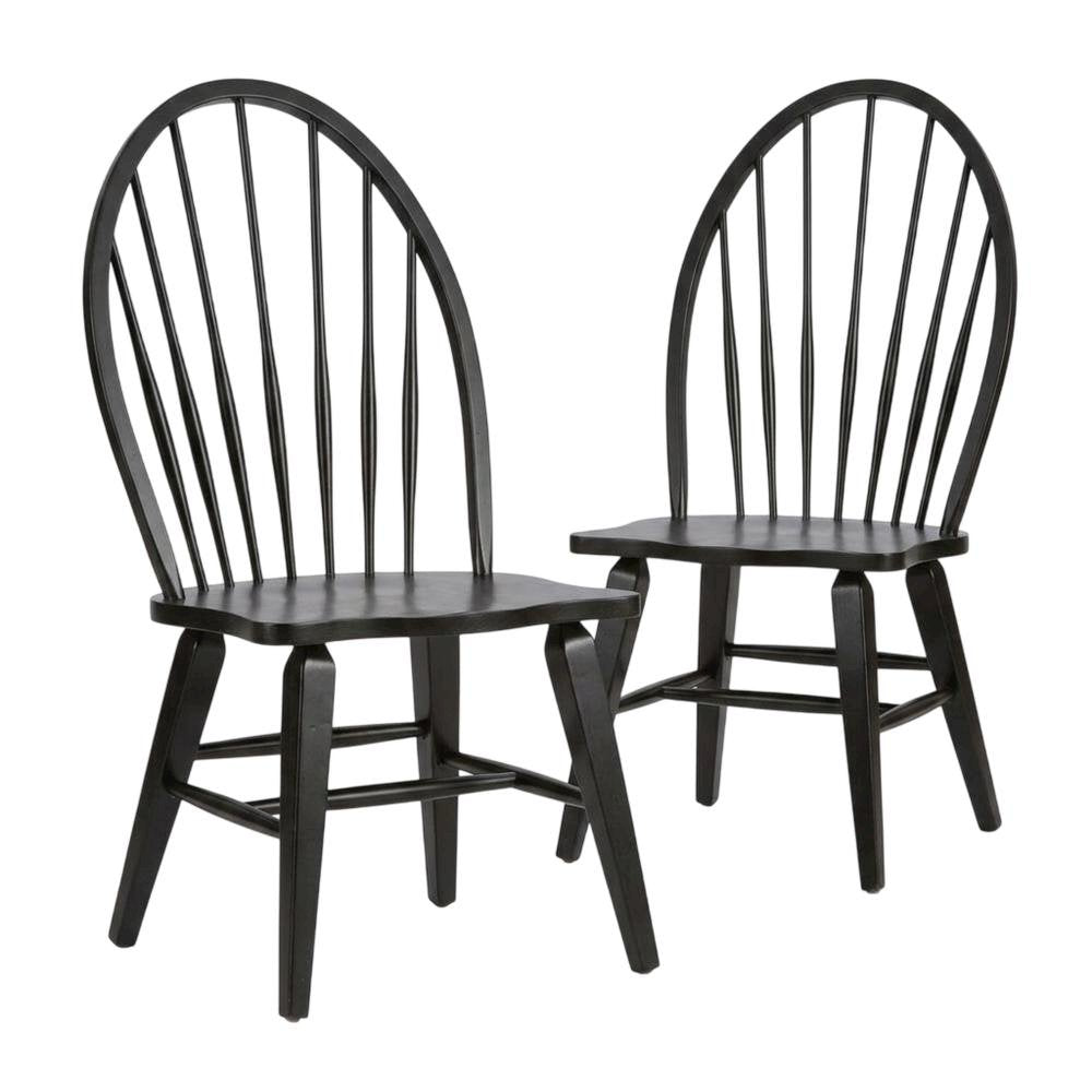 Rubberwood Windsor Back Solid Wood Dining Chair, Brown, Set of 2