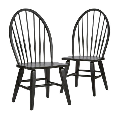 Rubberwood Windsor Back Solid Wood Dining Chair, Brown, Set of 2