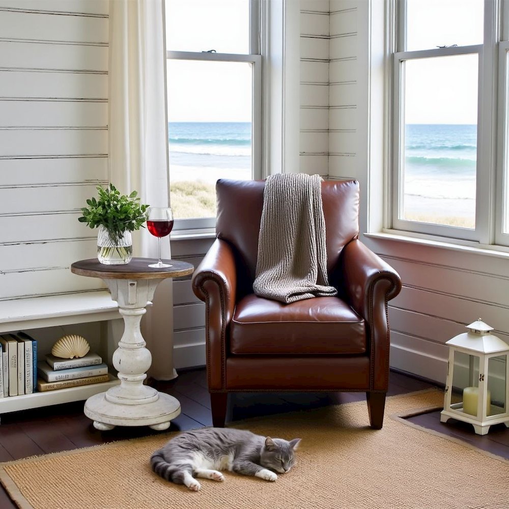 White Accent Table for Entryway with Antique Finish and Round Top