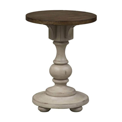 White Accent Table for Entryway with Antique Finish and Round Top