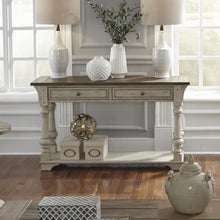 Morgan Creek Sofa Table in Antique White w/ Wirebrushed Tobacco Accents