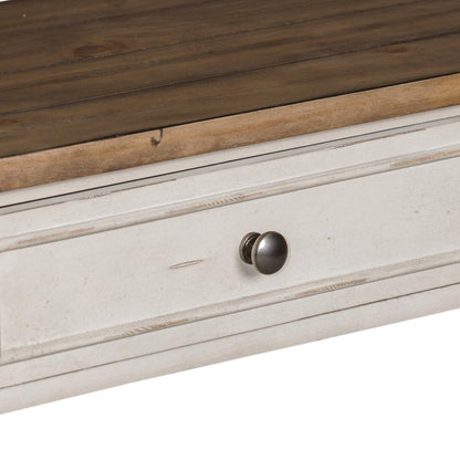 Morgan Creek Sofa Table in Antique White w/ Wirebrushed Tobacco Accents