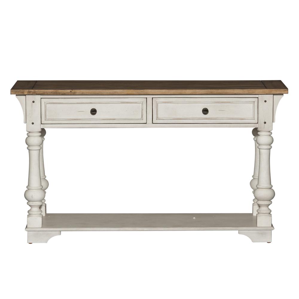 Morgan Creek Sofa Table in Antique White w/ Wirebrushed Tobacco Accents
