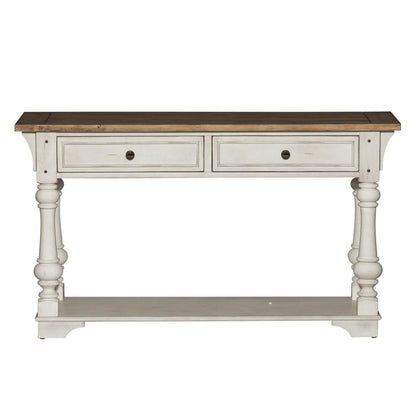 Morgan Creek Sofa Table in Antique White w/ Wirebrushed Tobacco Accents