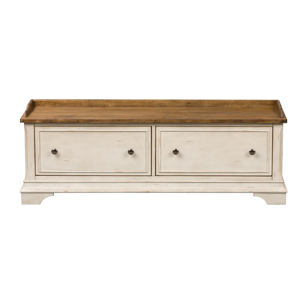 Morgan Creek Storage Hall Bench in Antique White w/ Wirebrushed Tobacco Accents