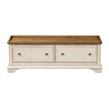 Morgan Creek Storage Hall Bench in Antique White w/ Wirebrushed Tobacco Accents