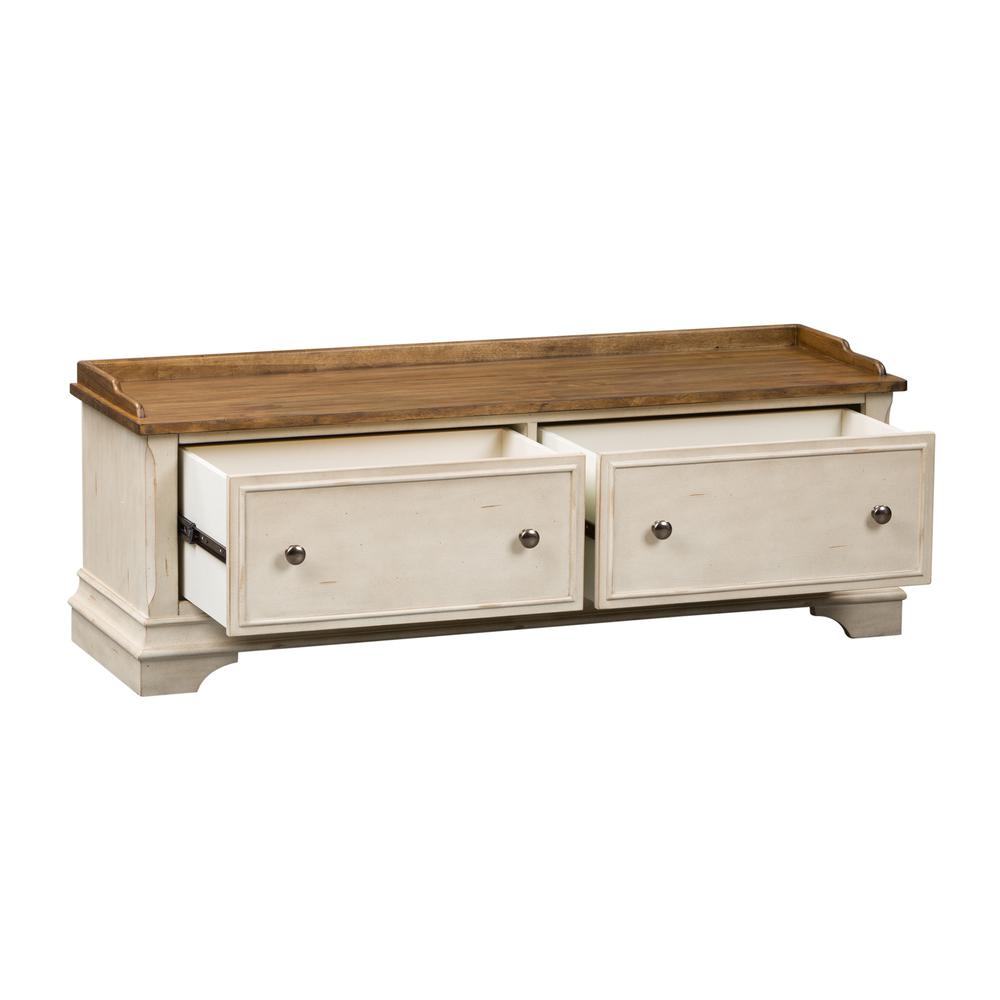 Morgan Creek Storage Hall Bench in Antique White w/ Wirebrushed Tobacco Accents