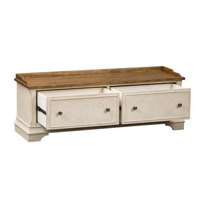 Morgan Creek Storage Hall Bench in Antique White w/ Wirebrushed Tobacco Accents