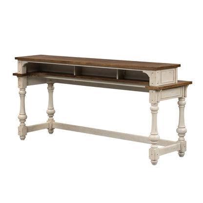 Morgan Creek Console Bar Table in Antique White w/ Wirebrushed Tobacco Accents