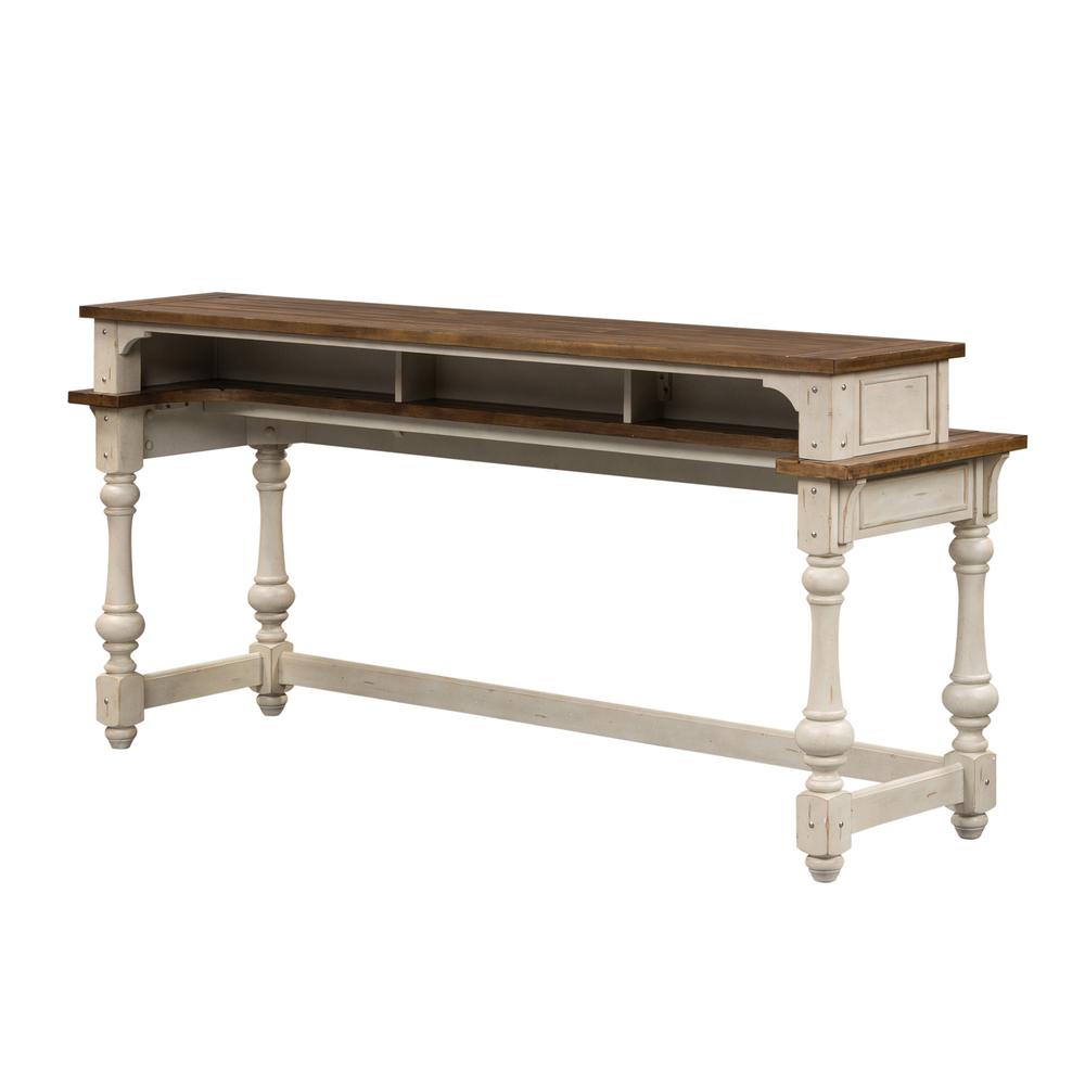 Morgan Creek Console Bar Table in Antique White w/ Wirebrushed Tobacco Accents