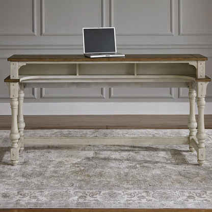 Morgan Creek Console Bar Table in Antique White w/ Wirebrushed Tobacco Accents