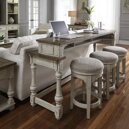 Console Swivel Stool Antique White w/ Wirebrushed Tobacco Accents