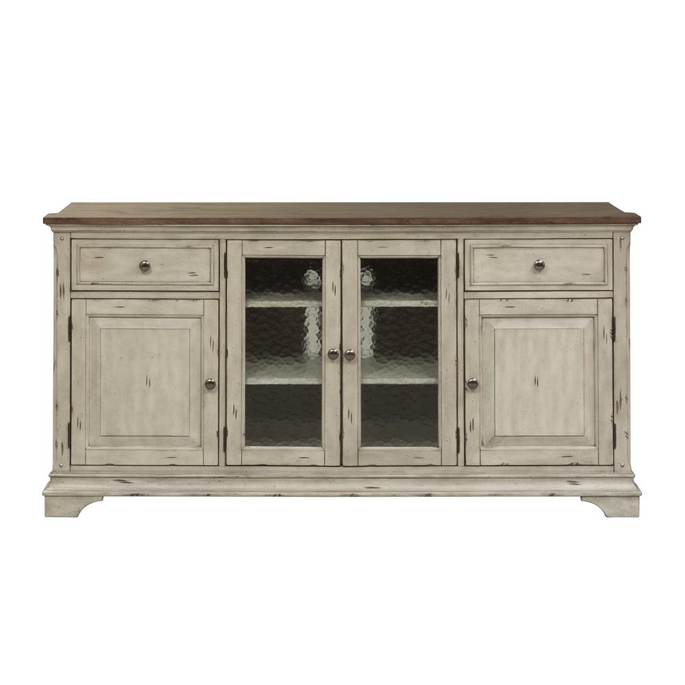 Entertainment TV Stand Antique White w/ Wirebrushed Tobacco Accents