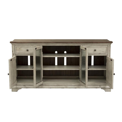 Entertainment TV Stand Antique White w/ Wirebrushed Tobacco Accents