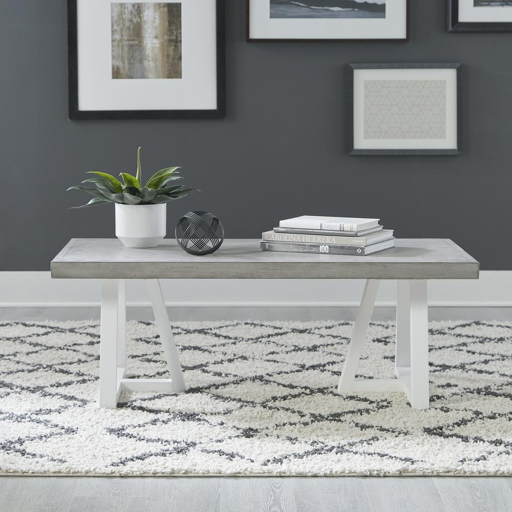 Rectangular Cocktail Table Contemporary White in Two-Tone Shell White