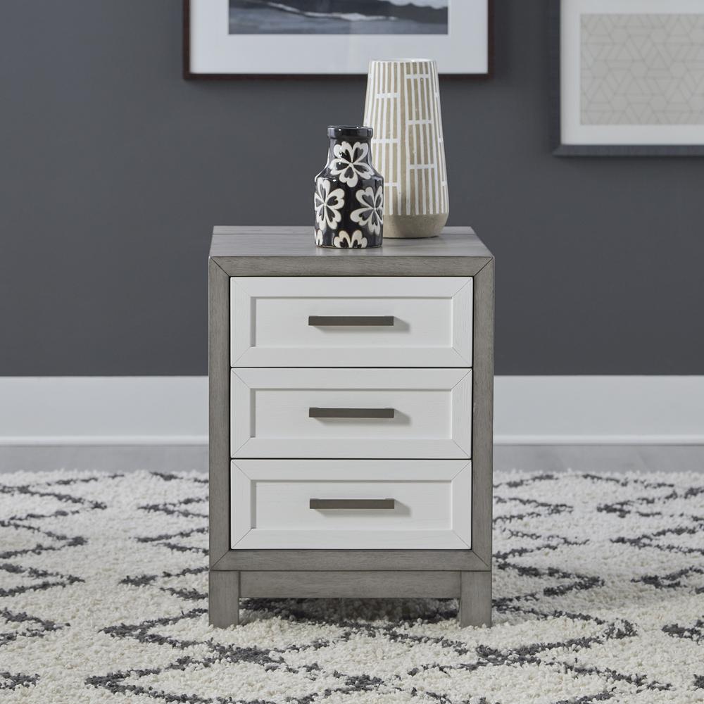 3 Drawer Chairside Table Contemporary White in Two-Tone Shell White