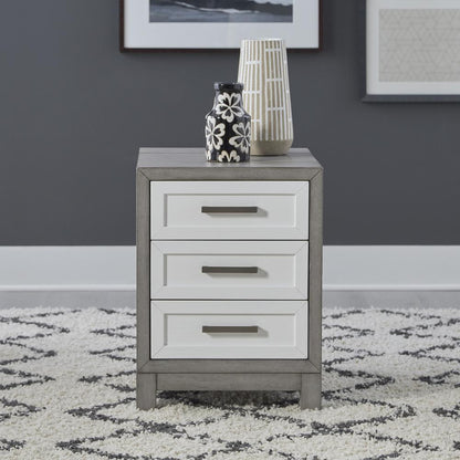 3 Drawer Chairside Table Contemporary White in Two-Tone Shell White