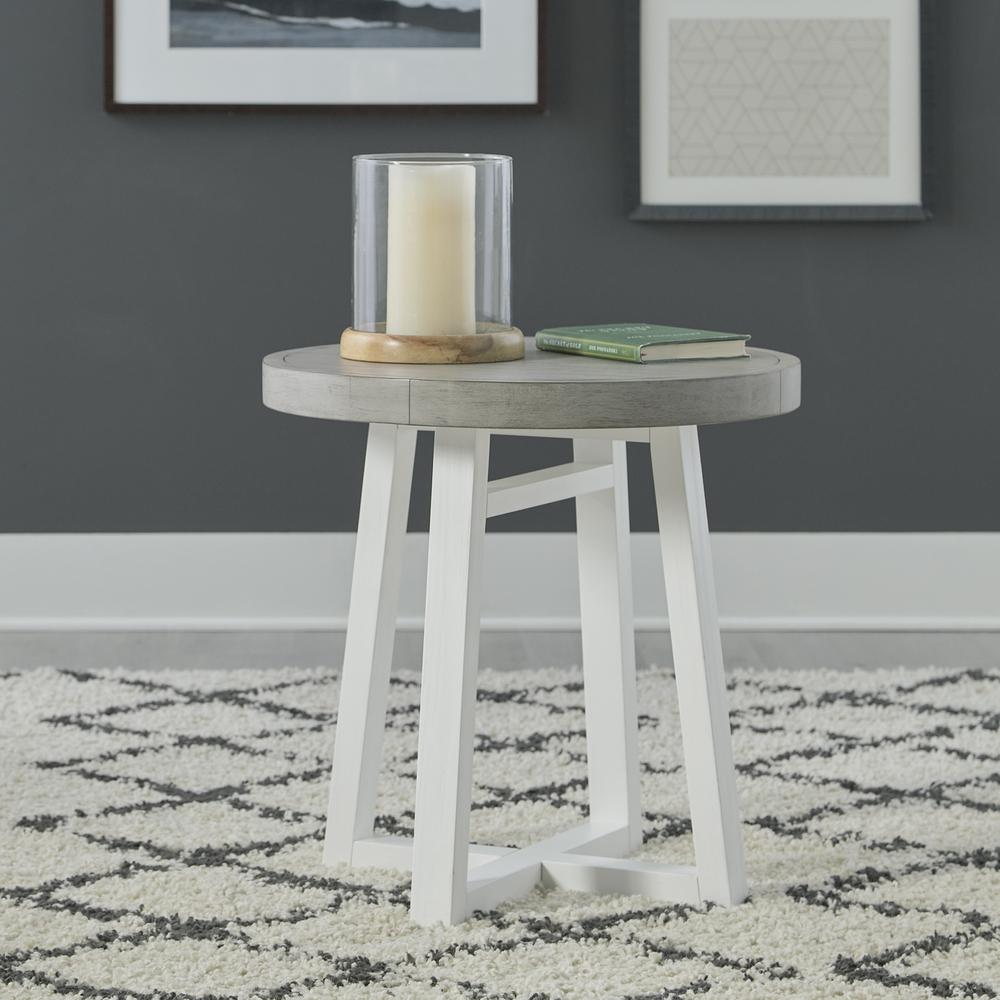 Round End Table Contemporary White in Two-Tone Shell White
