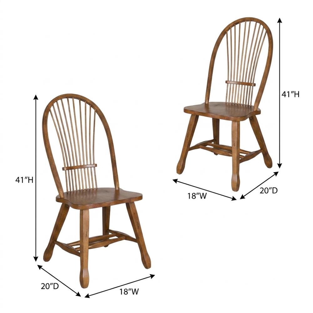 Oak Veneer Sheaf-Back Wood Dining Chairs, Brown, Set of 2