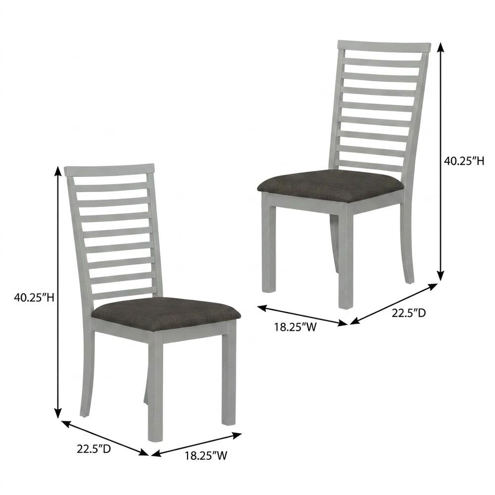 Rubberwood Upholstered Ladder Back Dining Chairs, Grey, Set of 2
