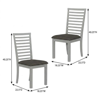 Rubberwood Upholstered Ladder Back Dining Chairs, Grey, Set of 2