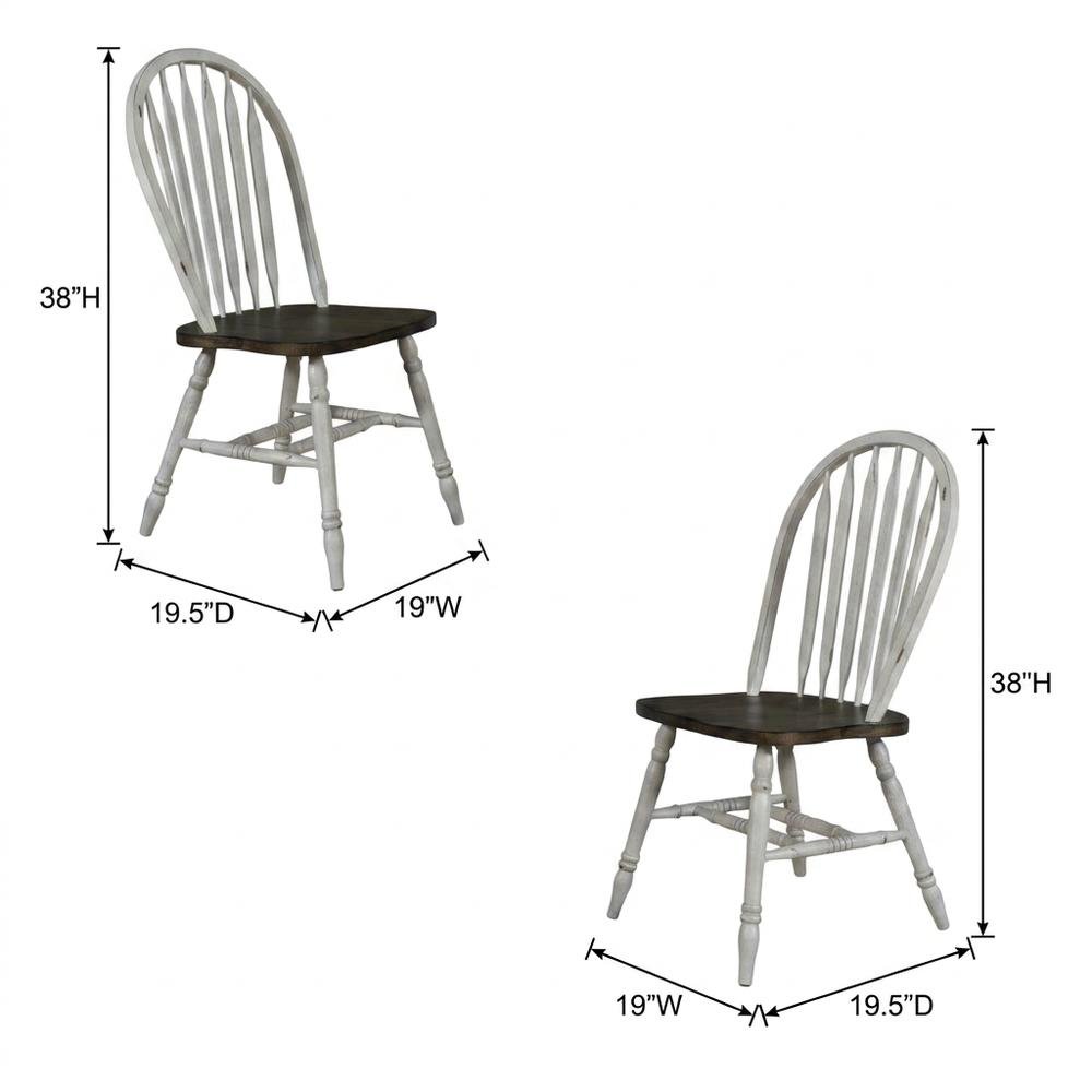 Rubberwood Solid Windsor Dining Chair, Kitchen Side Chair Set, Set of 2
