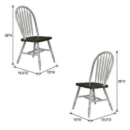 Rubberwood Solid Windsor Dining Chair, Kitchen Side Chair Set, Set of 2