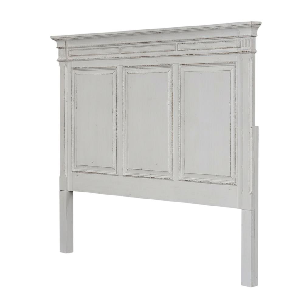 King Panel Headboard Antique White Weathered Brown Solid Wood Traditional Design