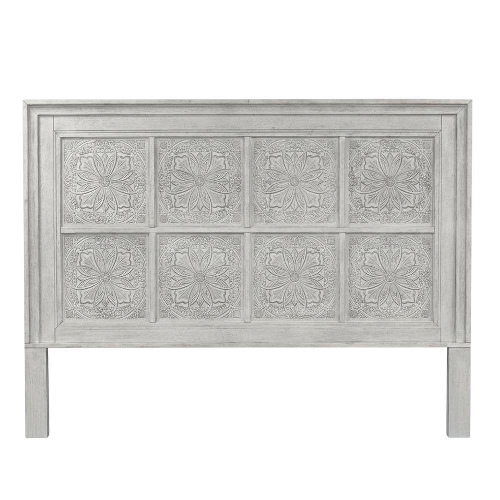 King Headboard Antique White with Tobacco Top Solid Wood Panel Design