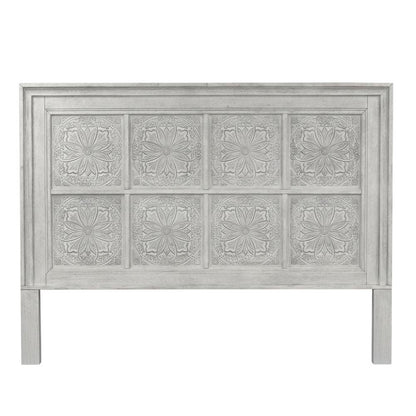 King Headboard Antique White with Tobacco Top Solid Wood Panel Design