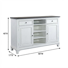 White Wirebrushed Highboy TV Console with Charcoal Top in Cottage Style